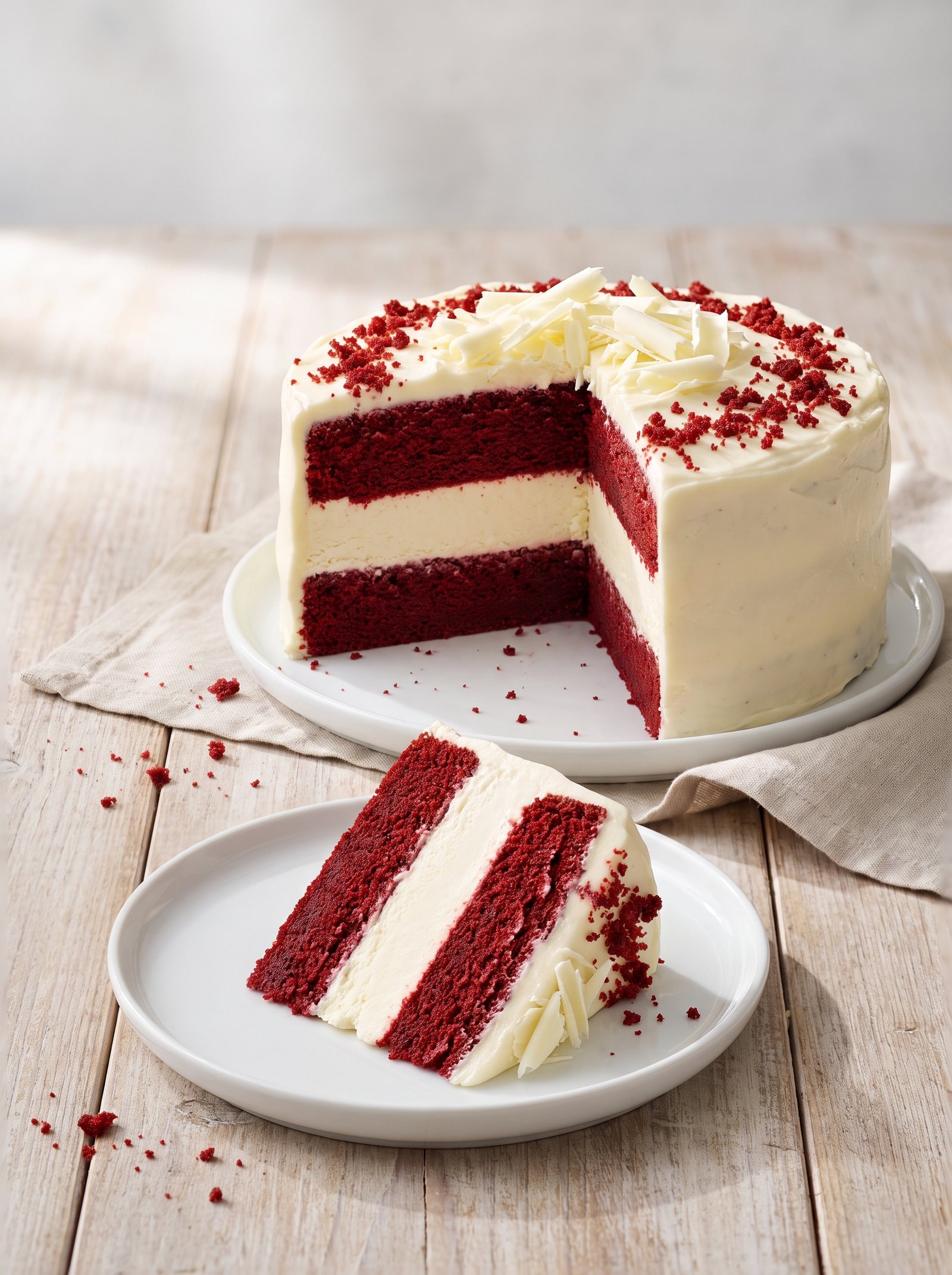 Red Velvet Cheesecake Cake with creamy cheesecake layer and cream cheese frosting